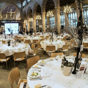 Picture of the Gala Dinner table settings at Wakefield Cathedral